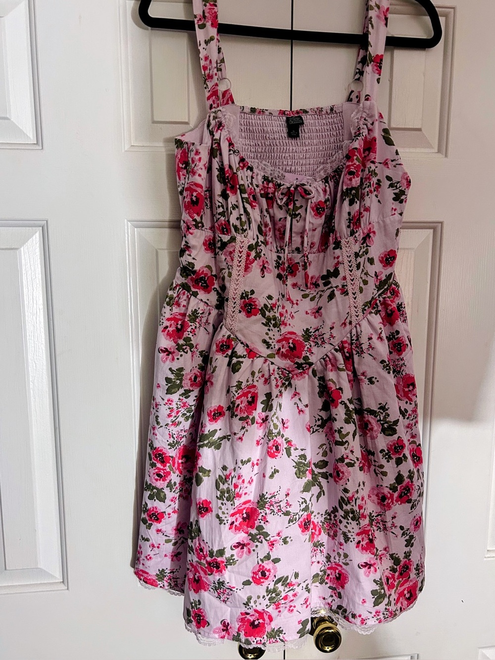 NWT Wild Fable Cottagecore pink flower dress w Lace ruffle bottom